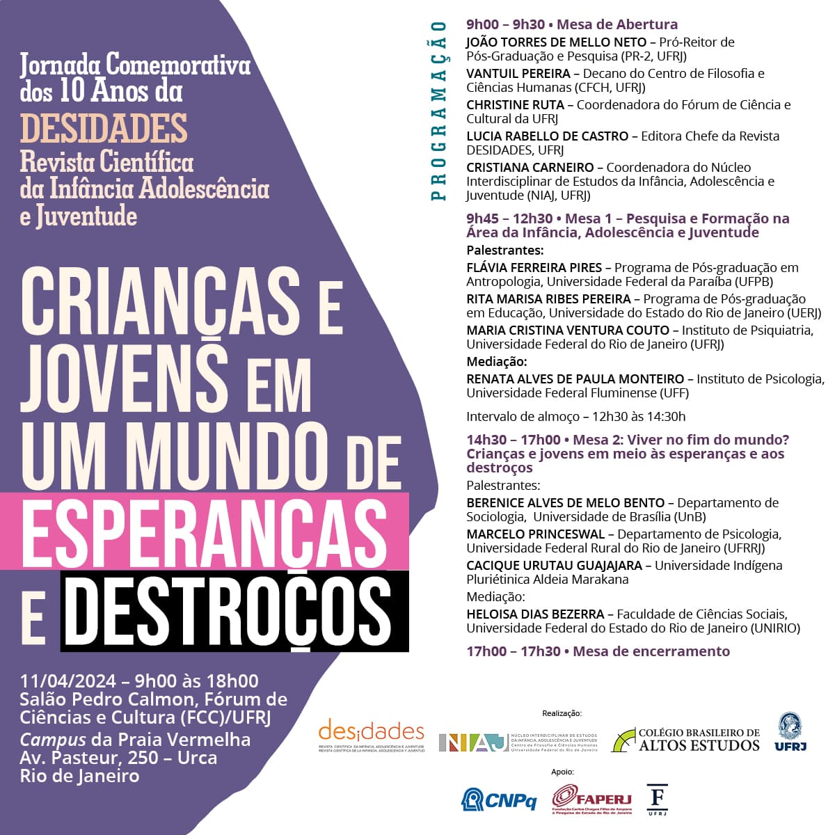 DESIDADES e NIAJ promovem Jornada Comemorativa dos 10 anos da RevistaDESIDADES